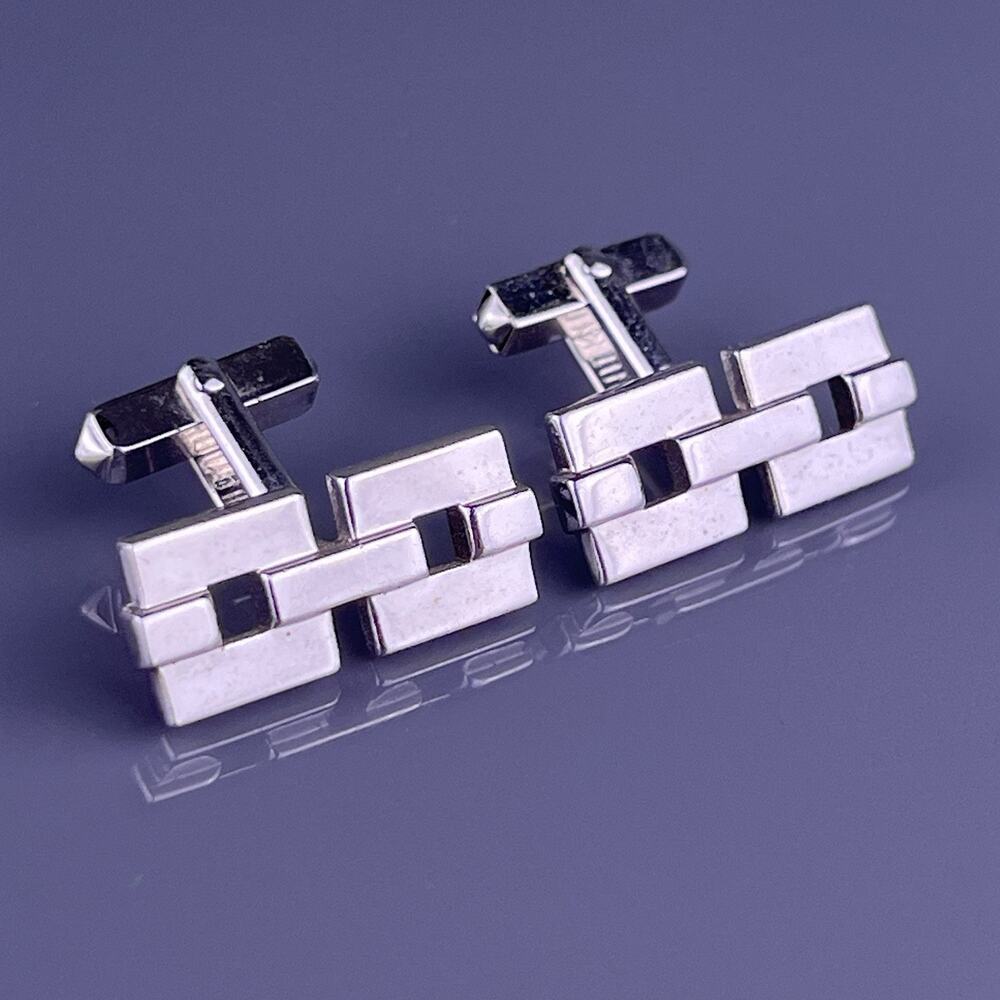 Interlocking Chain Squares Cufflinks Silver Tone Rectangle Swank Vintage